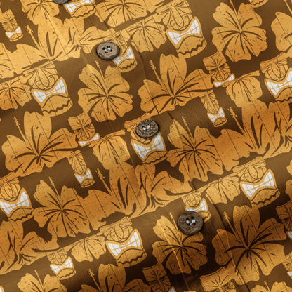 Tiki Mask Pattern Hawaiian Shirt, Tribal Tiki Hibiscus Pattern Hawaiian Shirt