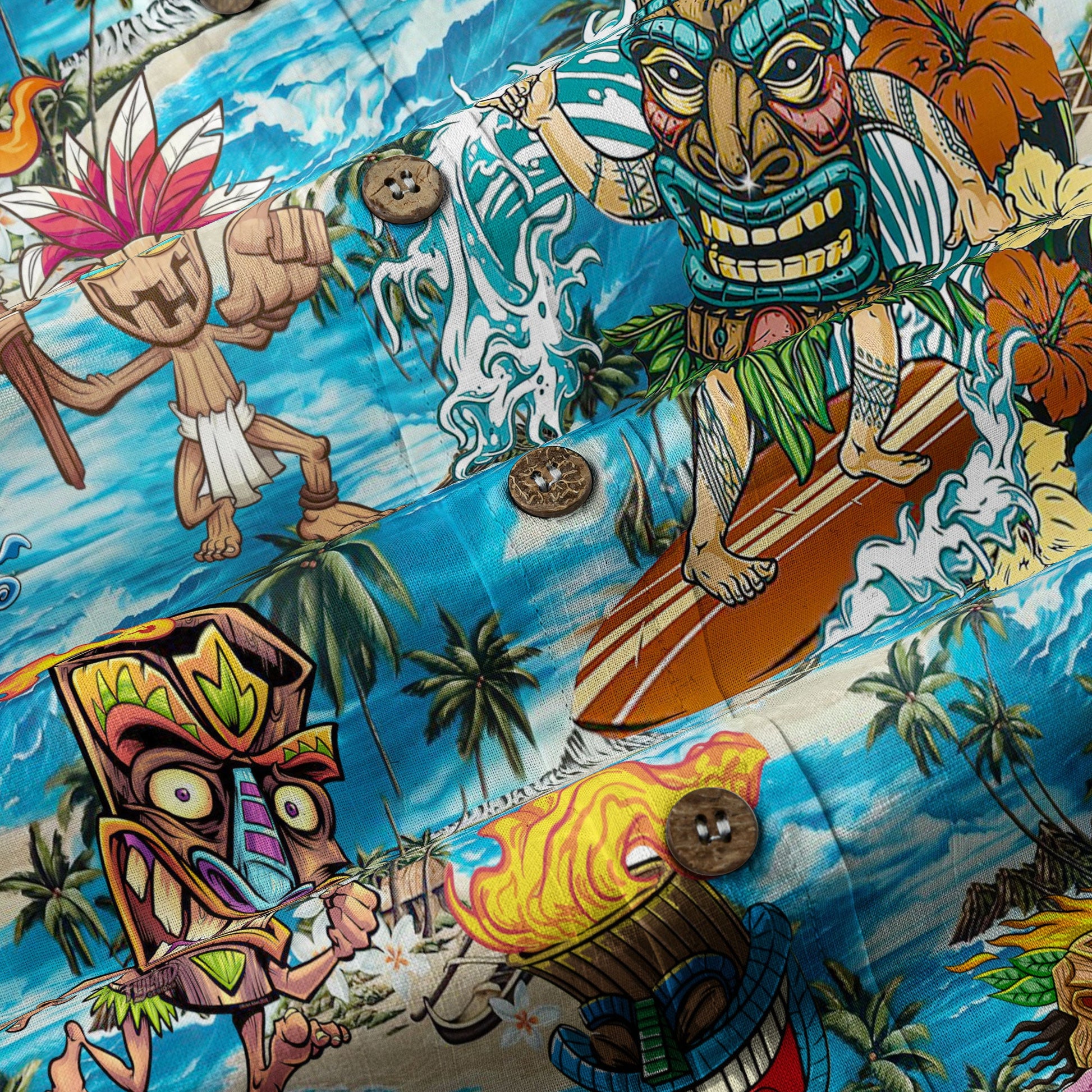 Surfing Tiki Mask Hawaii Shirt, Tiki Aloha Pattern Hawaiian Shirt