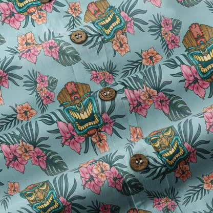 Polynesian Tiki Mask And Hibiscus Flowers Hawaiian Shirt