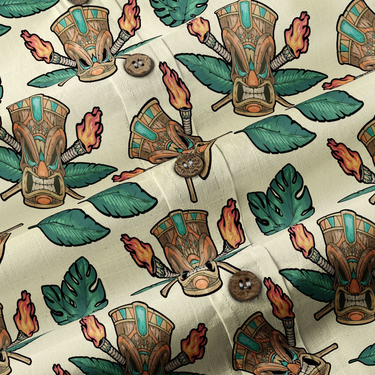 Tribal Tiki Hawaiian Shirt, Tiki Flowers Aloha Hawaii Shirt