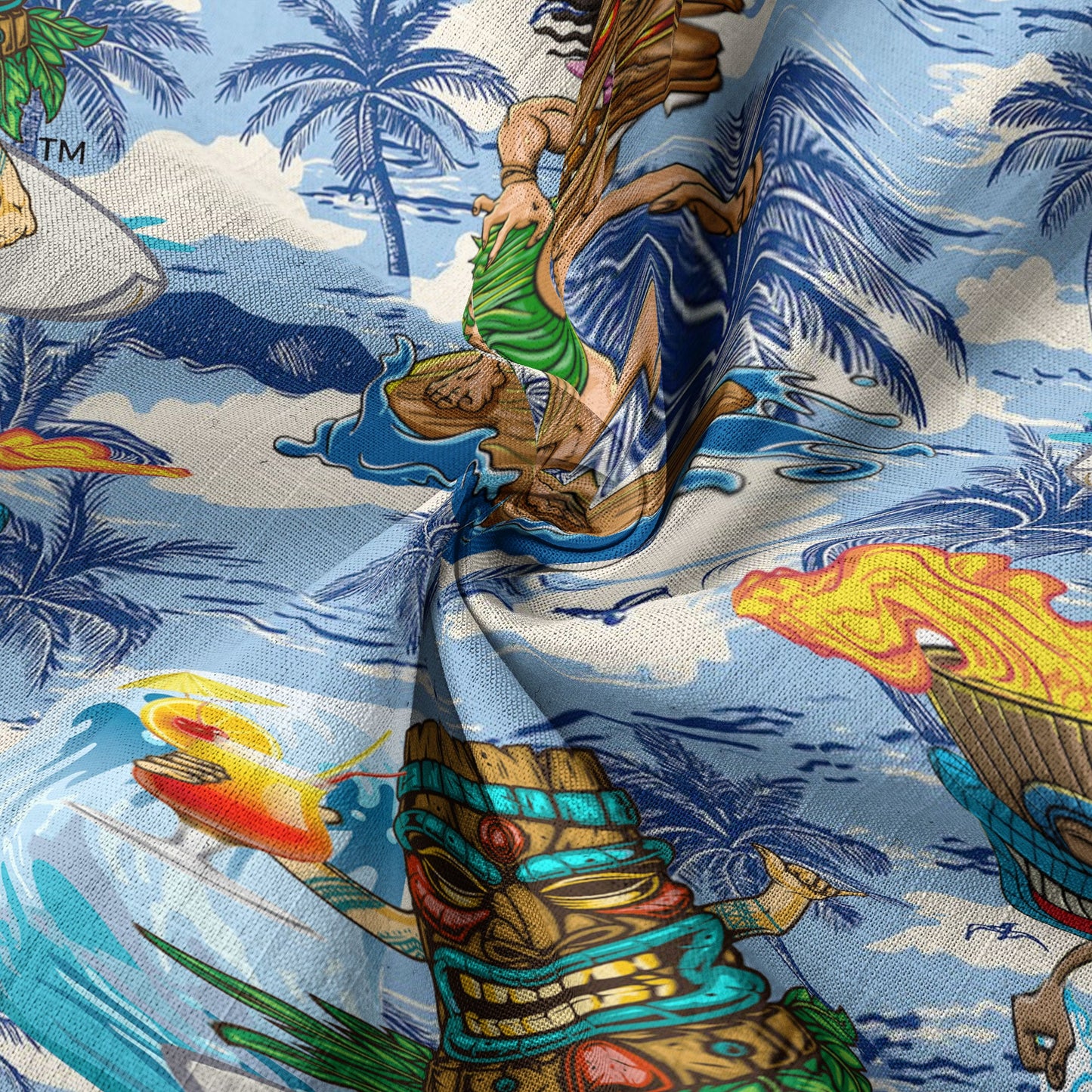 3D Tiki Tiki Surfing Hawaii Shirt, Hibiscus Flowers Hawaii Shirt