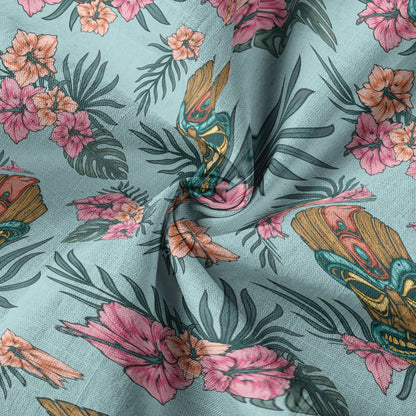 Polynesian Tiki Mask And Hibiscus Flowers Hawaiian Shirt