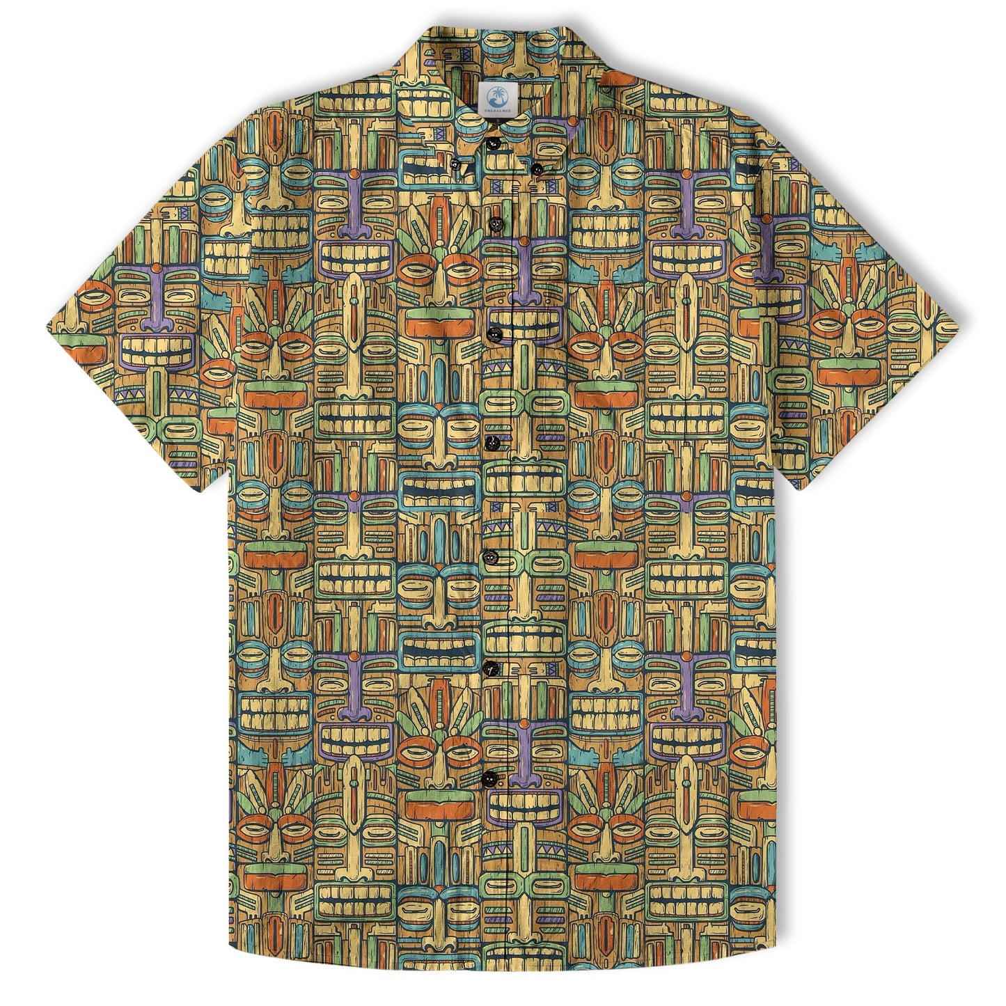 Tropical Tiki Mask Hawaiian Shirts, Flamingo Hawaii Button Down Shirt