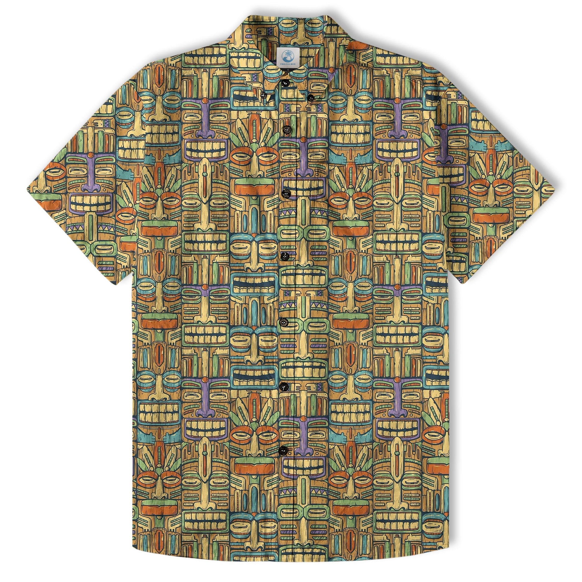 Tropical Tiki Mask Hawaiian Shirts, Flamingo Hawaii Button Down Shirt