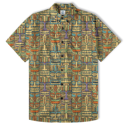 Tropical Tiki Mask Hawaiian Shirts, Flamingo Hawaii Button Down Shirt