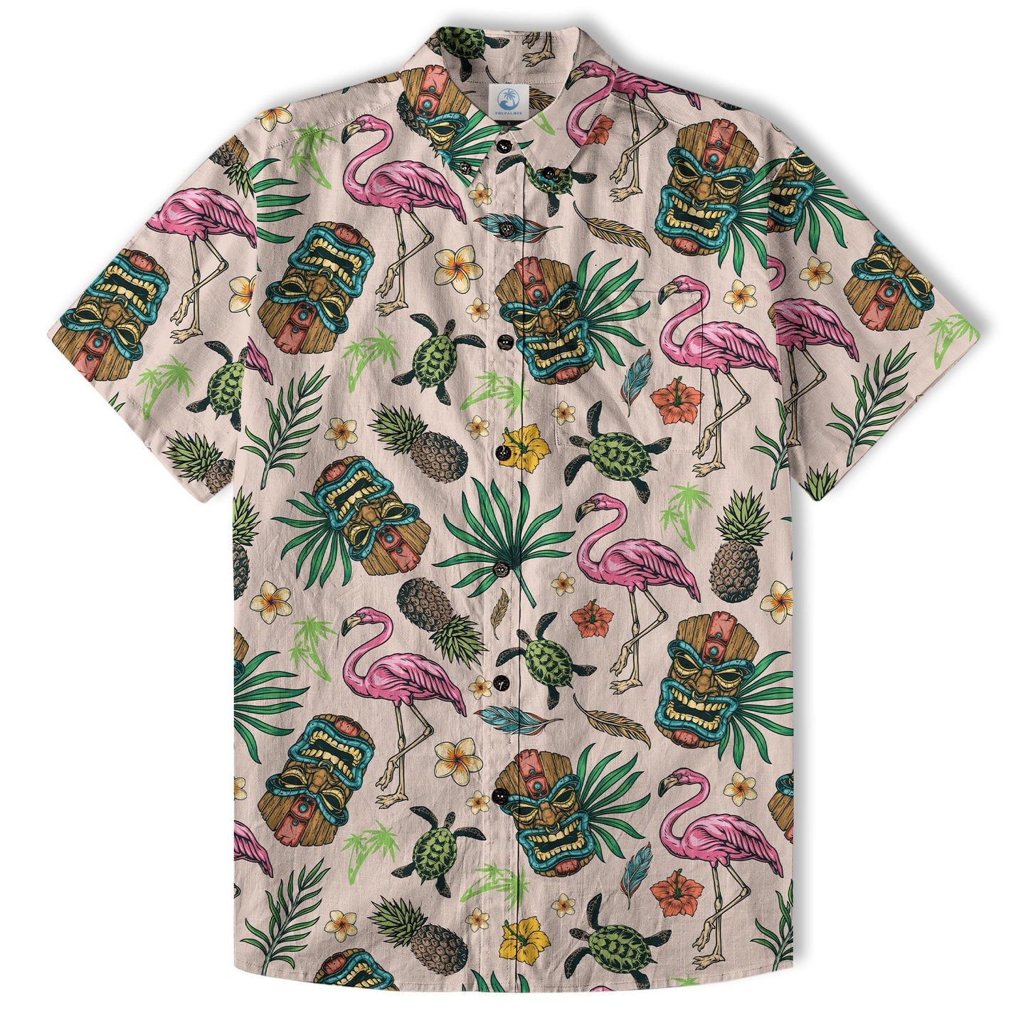 Tropical Tiki Mask Hawaiian Shirts, Flamingo Hawaii Button Down Shirt