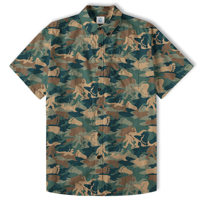 Camo Bigfoot Hibiscus Sasquatch Summer Beach Aloha Short Sleeve Button Down Hawaiian Shirt