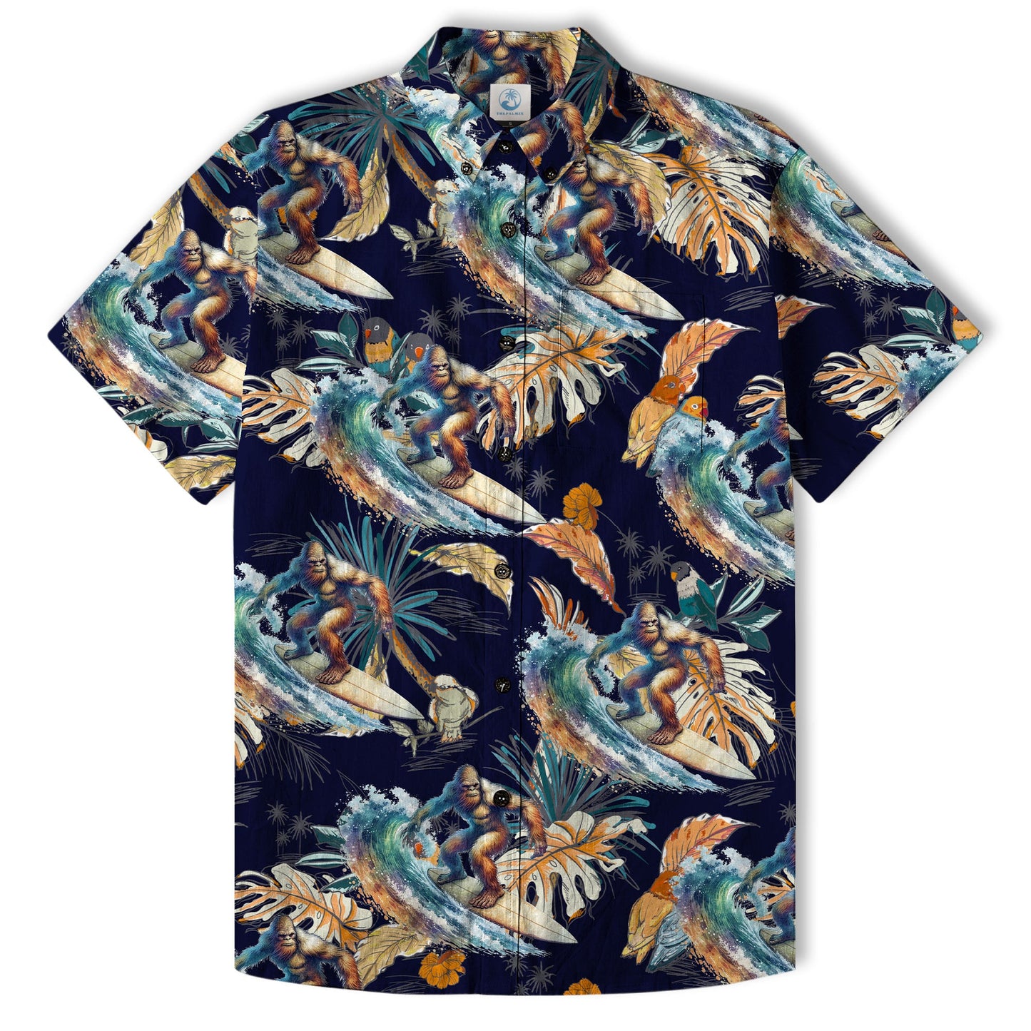 Camo Bigfoot Hibiscus Sasquatch Summer Beach Aloha Short Sleeve Button Down Hawaiian Shirt