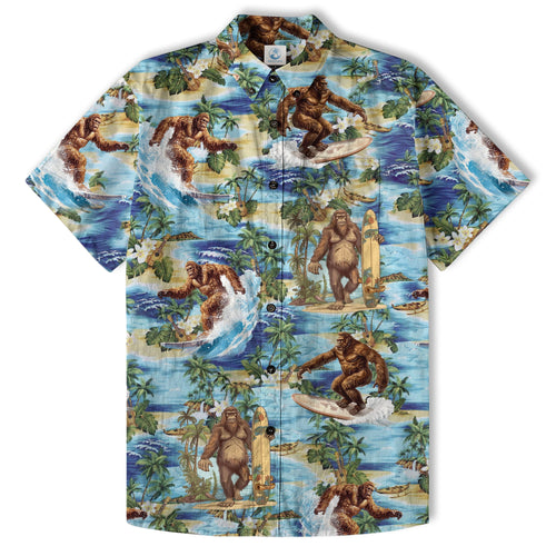 Bigfoot Tropical Hawaiian Shirt, Bigfoot Button-Up Shirt, Sasquatch Bigfoot Shirt, Summer Beach Shirt