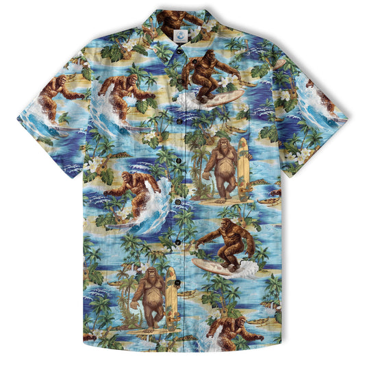 Bigfoot Tropical Hawaiian Shirt, Bigfoot Button-Up Shirt, Sasquatch Bigfoot Shirt, Summer Beach Shirt
