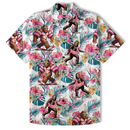 Bigfoot Tropical Hawaiian Shirt, Bigfoot Button-Up Shirt, Sasquatch Bigfoot Shirt, Summer Beach Shirt