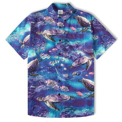Turtle Mens Hawaiian Shirt, Turtle Casual Button Down Short Sleeve Aloha Hawaii Shirt