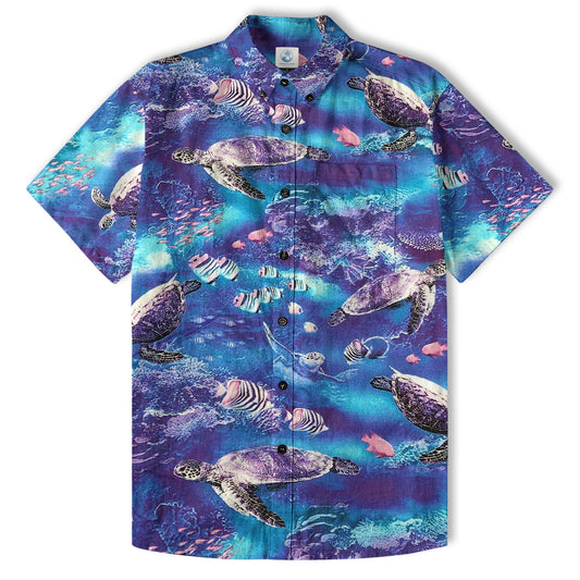 Turtle Mens Hawaiian Shirt, Turtle Casual Button Down Short Sleeve Aloha Hawaii Shirt