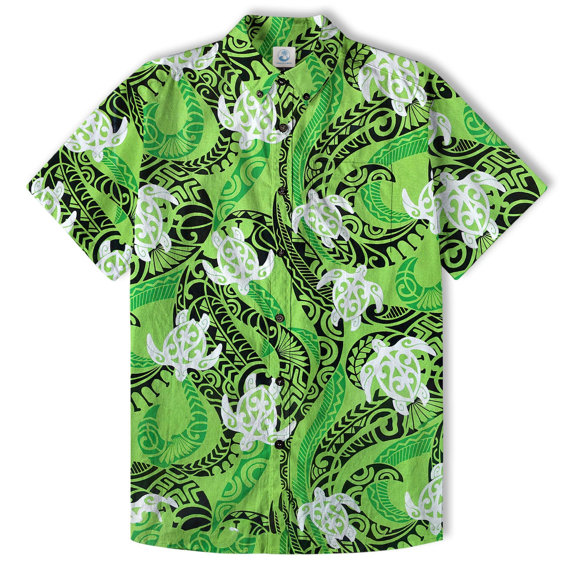 Turtle Floral Aloha Beach Shirt, Green Polynesian Ocean Turtle Shirt
