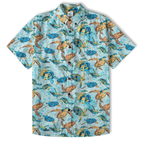 Turtle Floral Aloha Beach Shirt, Blue Ocean Turtle Hawaii Shirt
