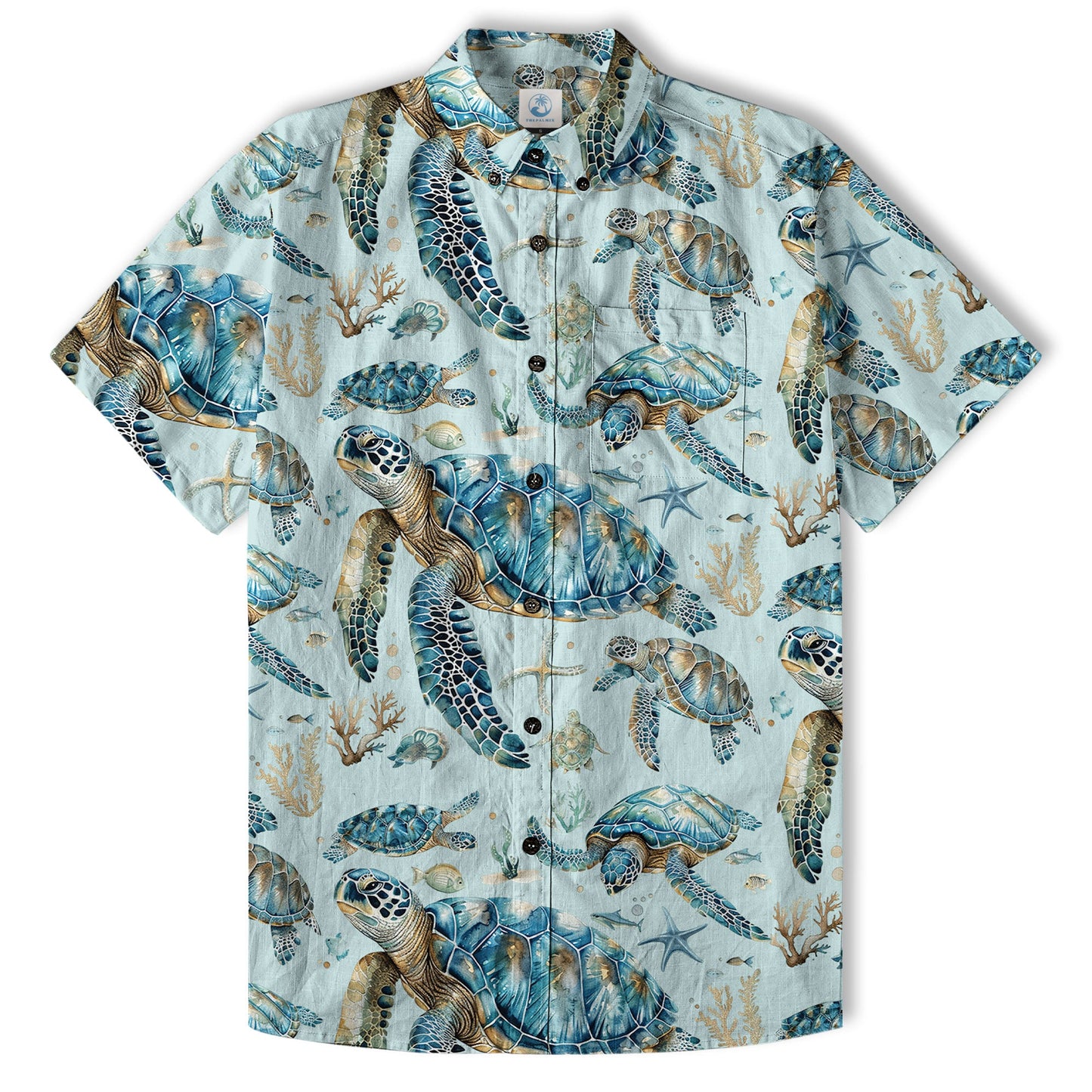Blue Tribal Sea Turtle Hawaiian Shirt, Aloha Tropical Summer Beach Button Up Shirt