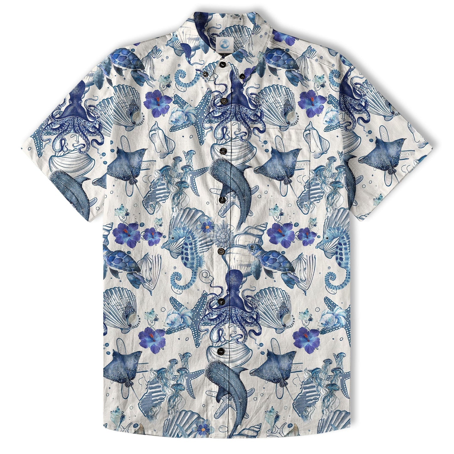 Vintage Ocean Print Hawaiian Shirts for Men Women, Sea Animal Aloha Summer Beach Shirt