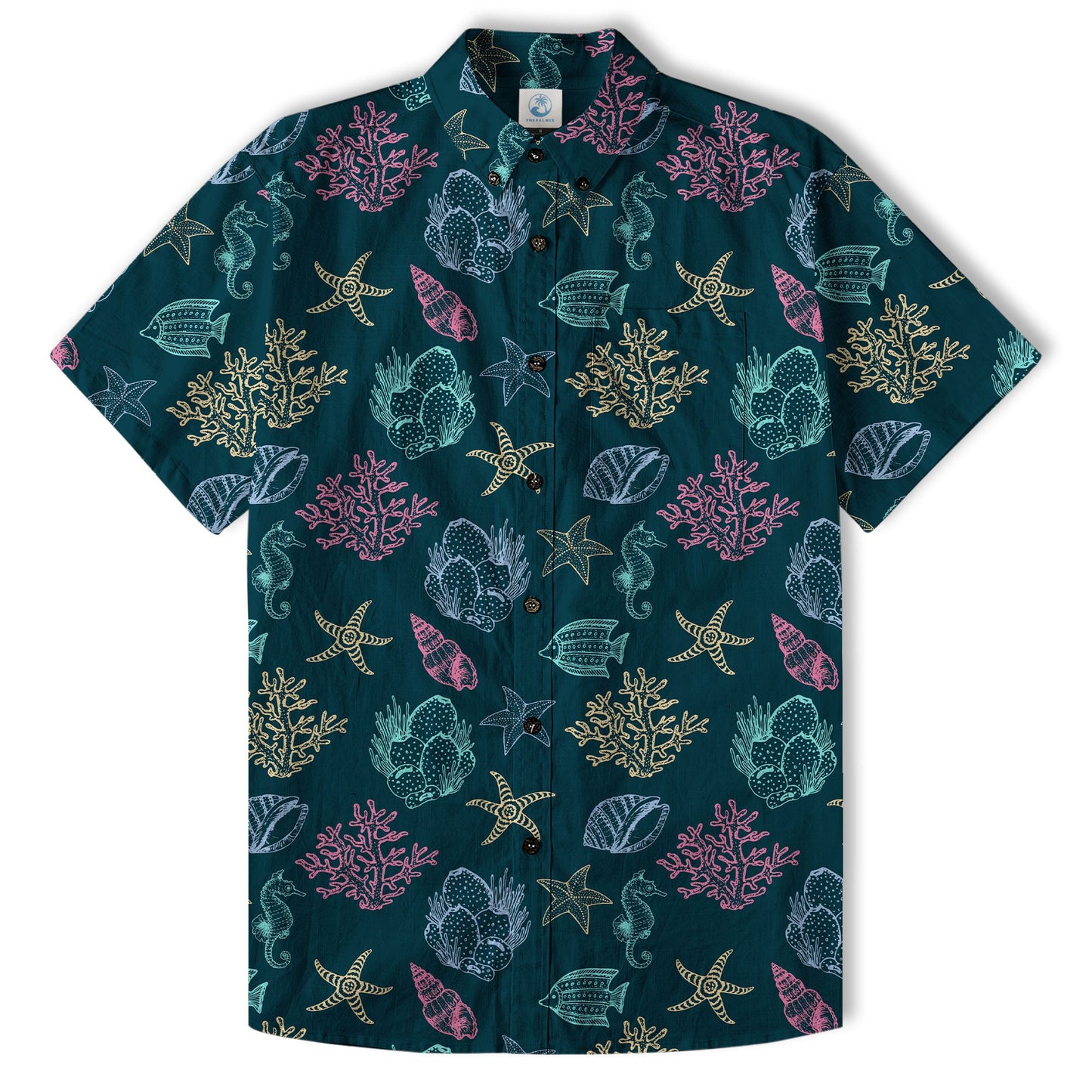 Vintage Ocean Print Hawaiian Shirts for Men Women, Sea Animal Aloha Summer Beach Shirt