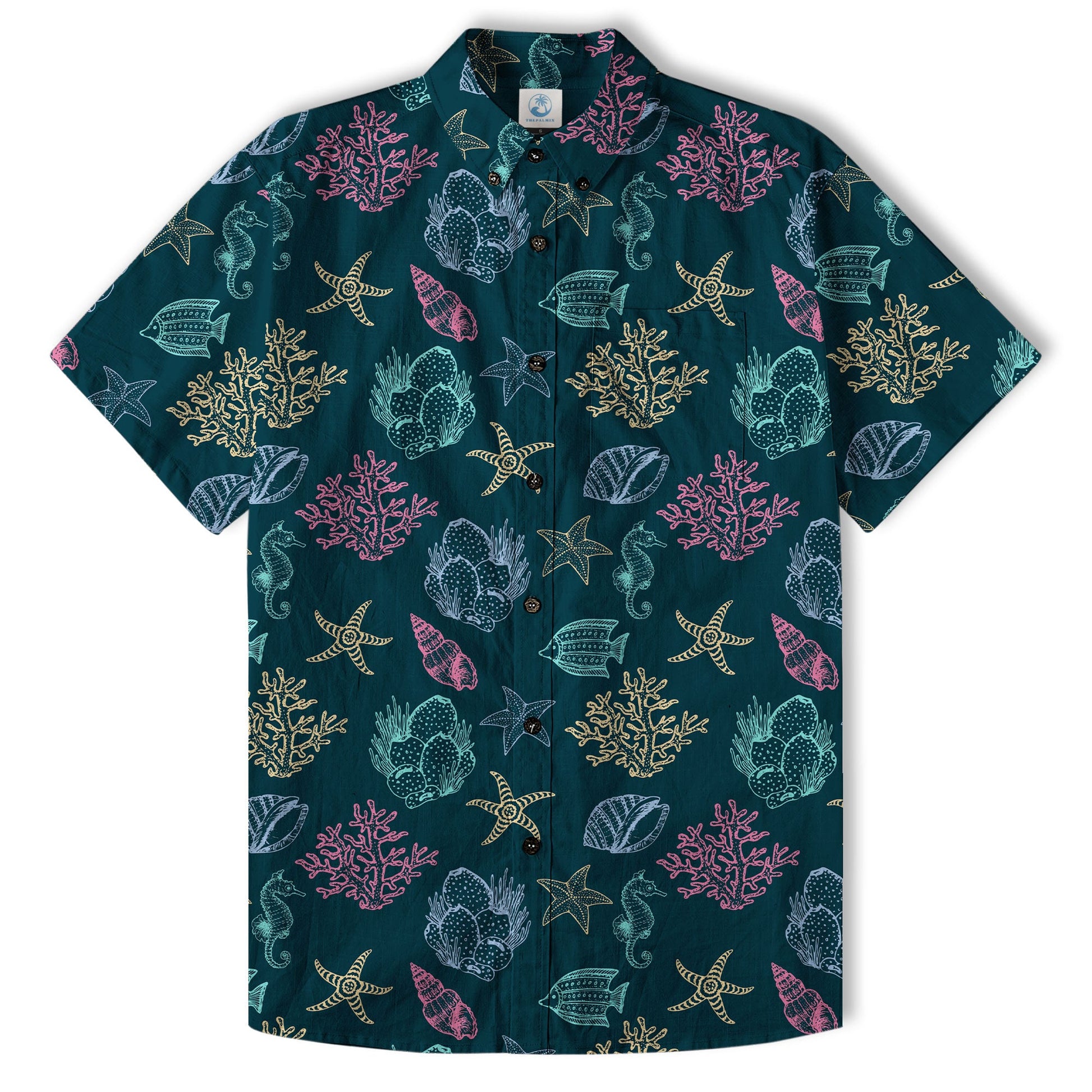 Vintage Ocean Print Hawaiian Shirts for Men Women, Sea Animal Aloha Summer Beach Shirt