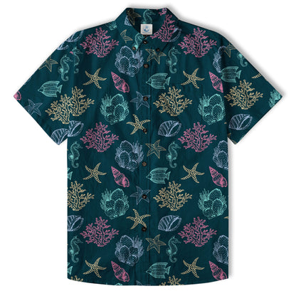 Vintage Ocean Print Hawaiian Shirts for Men Women, Sea Animal Aloha Summer Beach Shirt