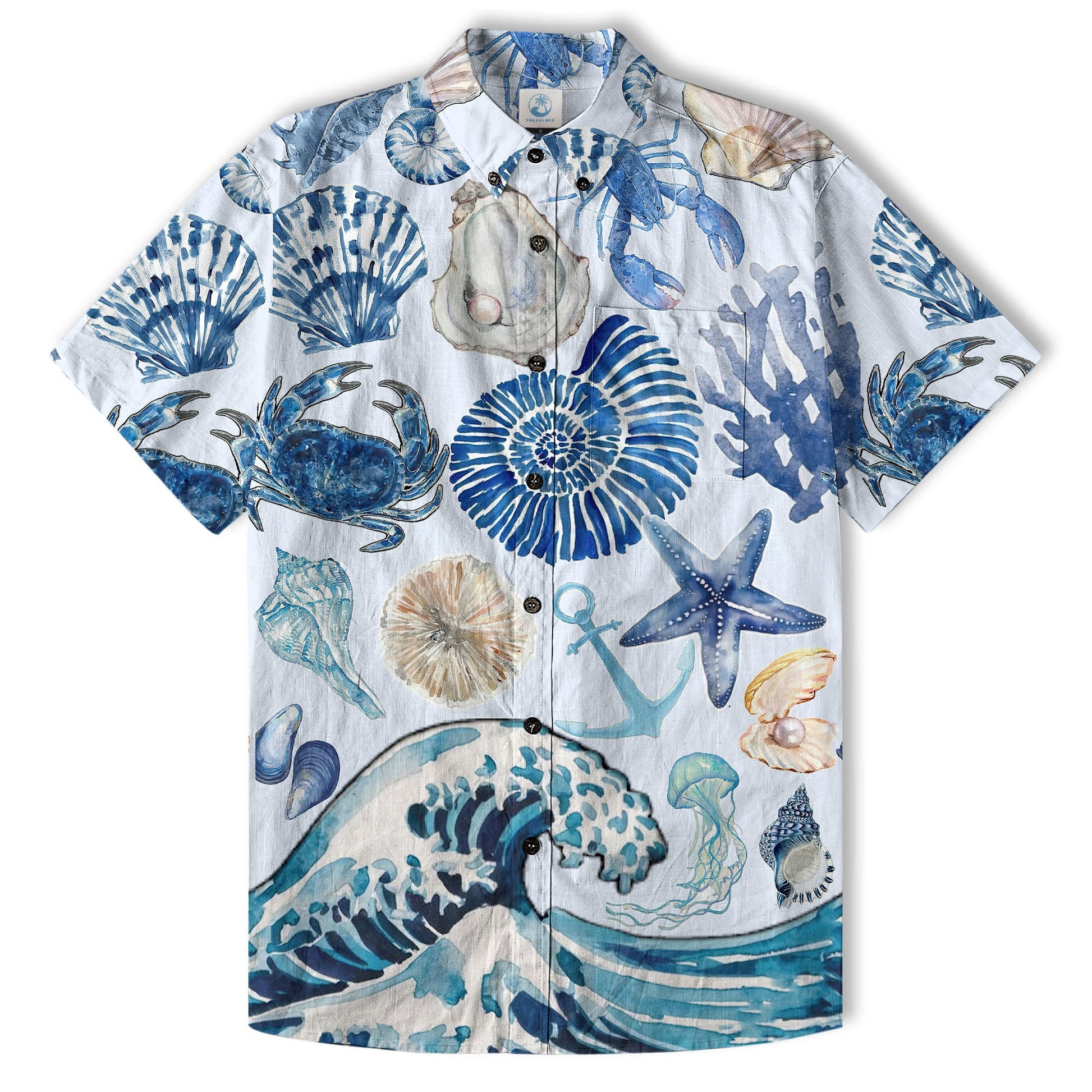 Vintage Ocean Print Hawaiian Shirts for Men Women, Sea Animal Aloha Summer Beach Shirt