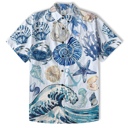 Vintage Ocean Print Hawaiian Shirts for Men Women, Sea Animal Aloha Summer Beach Shirt