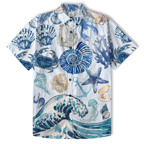 Vintage Ocean Print Hawaiian Shirts for Men Women, Sea Animal Aloha Summer Beach Shirt