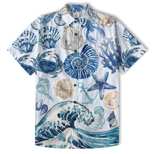 Vintage Ocean Print Hawaiian Shirts for Men Women, Sea Animal Aloha Summer Beach Shirt