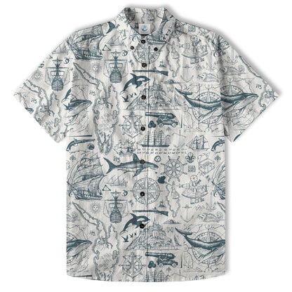 Sea Hawaiian Shirts for Men Women, Sea Animal Aloha Summer Beach Shirt Short Sleeve Button Down