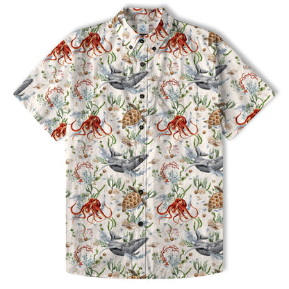 Sea Ocean Animals Women's Hawaiian Shirt, Ocean Fish Print