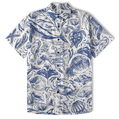 Ocean Animals Women's Hawaiian Shirt, Ocean Aloha Hawaiian Print