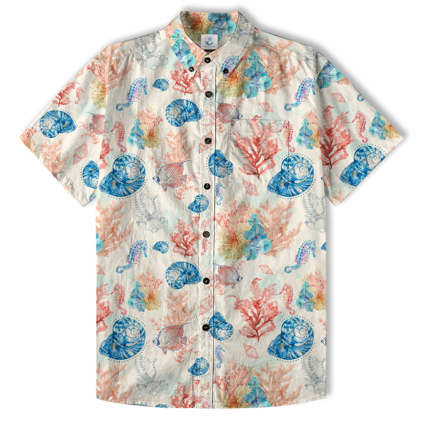 Ocean Animals Hawaiian Button Up Shirt, Sea Hawaii Shirt