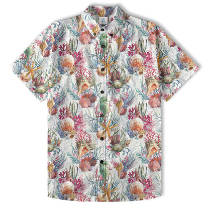 Ocean Animals Hawaiian Button Up Shirt, Sea Hawaii Shirt