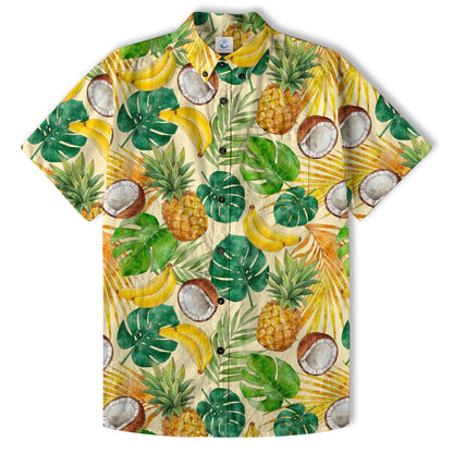 Tropical Fruits Aloha Hawaiian Button Up Shirt, Summer Beach Aloha Hawaii Shirt