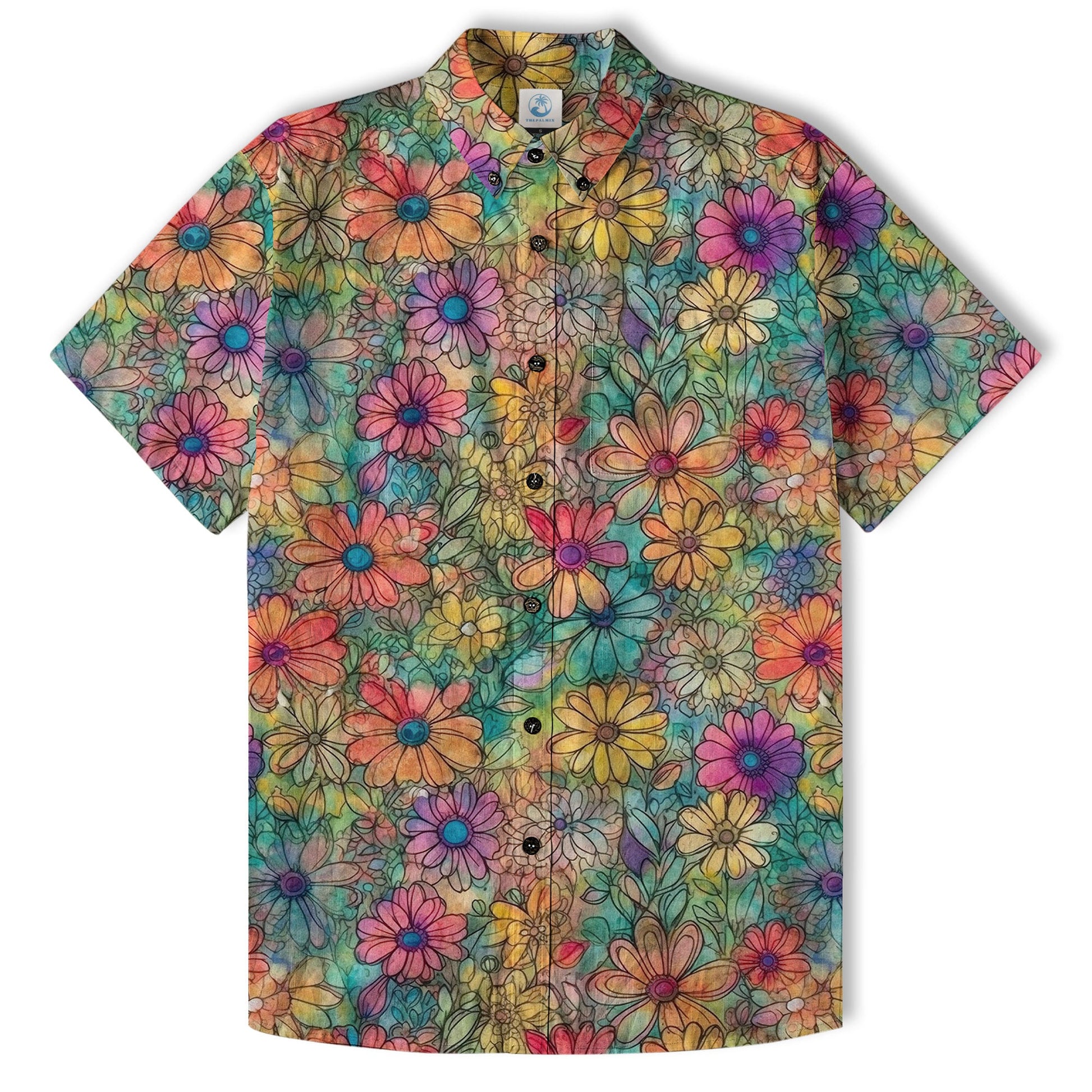 Colorful Hippie Flowers Patterns Hawaii Shirt, Groovy Floral Pattern Hawaiian Shirt for Men Women