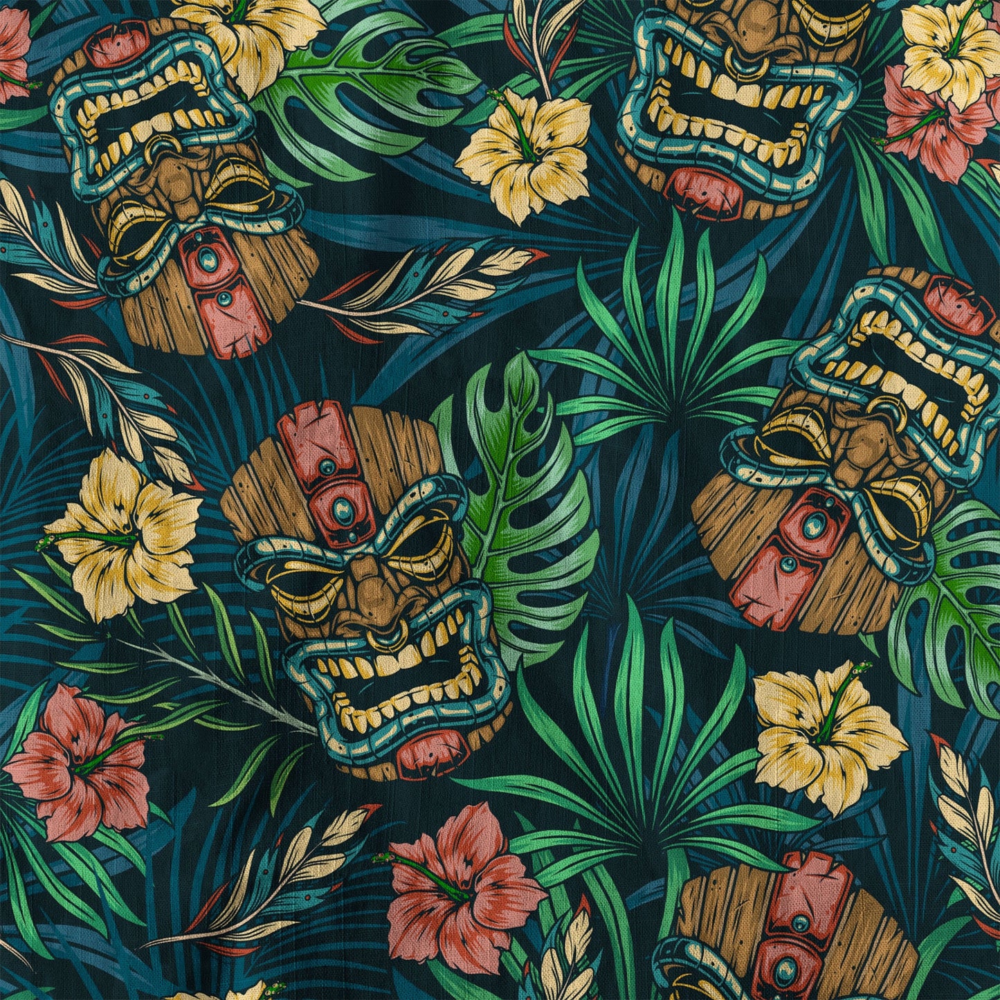 Tropical Tiki Mask Hawaiian Shirts, Flamingo Hawaii Button Down Shirt