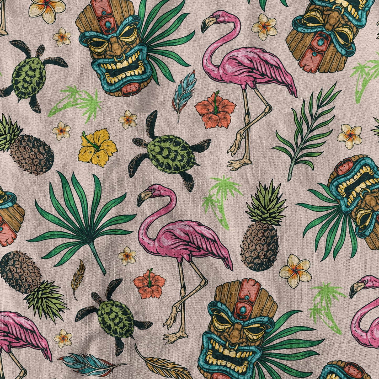 Tropical Tiki Mask Hawaiian Shirts, Flamingo Hawaii Button Down Shirt