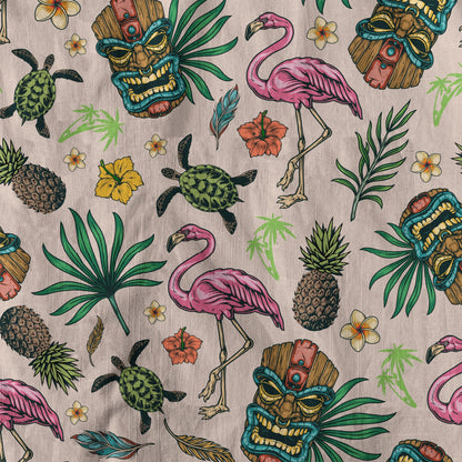 Tropical Tiki Mask Hawaiian Shirts, Flamingo Hawaii Button Down Shirt