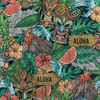Tiki Mask Pattern Hawaiian Shirt, Aloha Floral Pattern Shirt