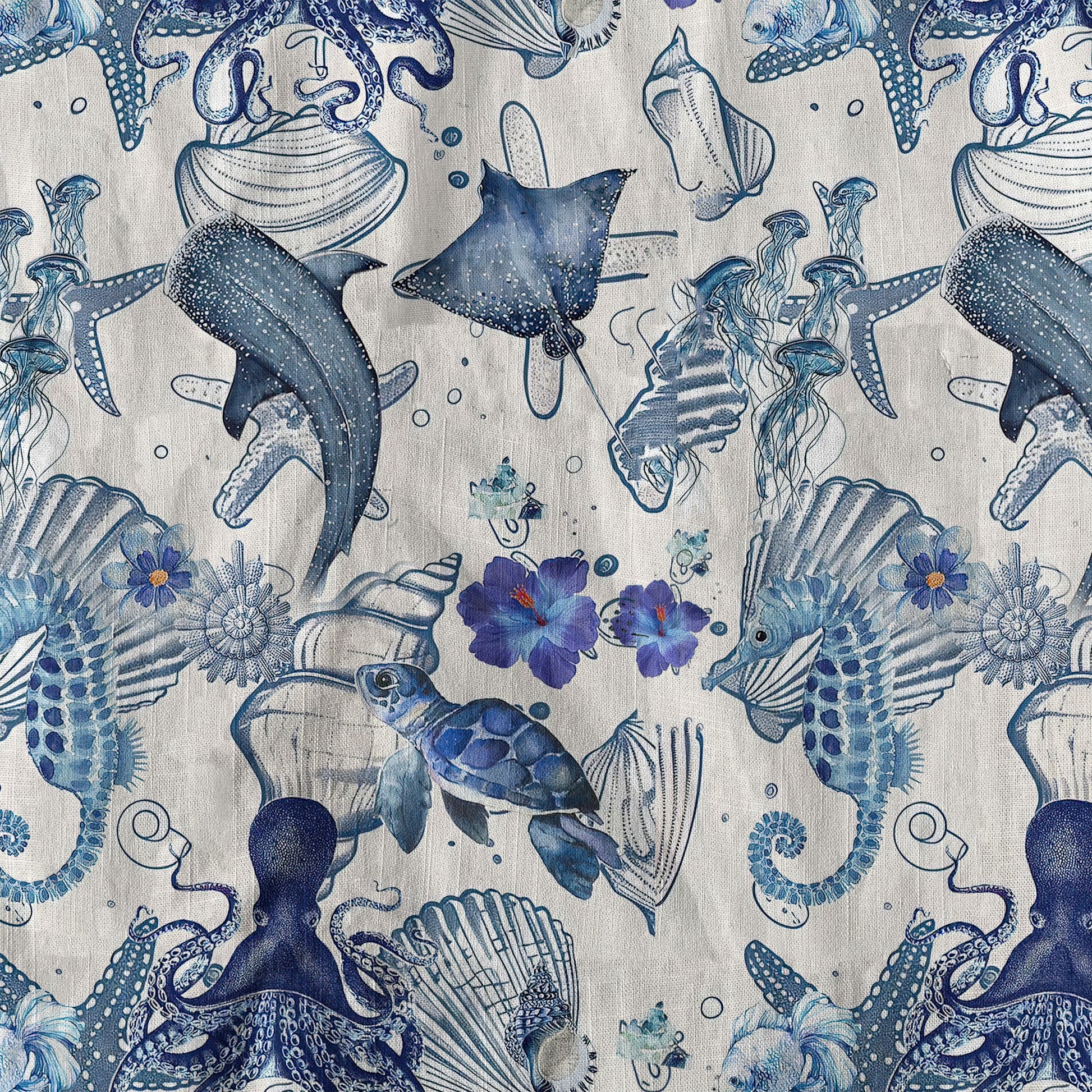 Vintage Ocean Print Hawaiian Shirts for Men Women, Sea Animal Aloha Summer Beach Shirt