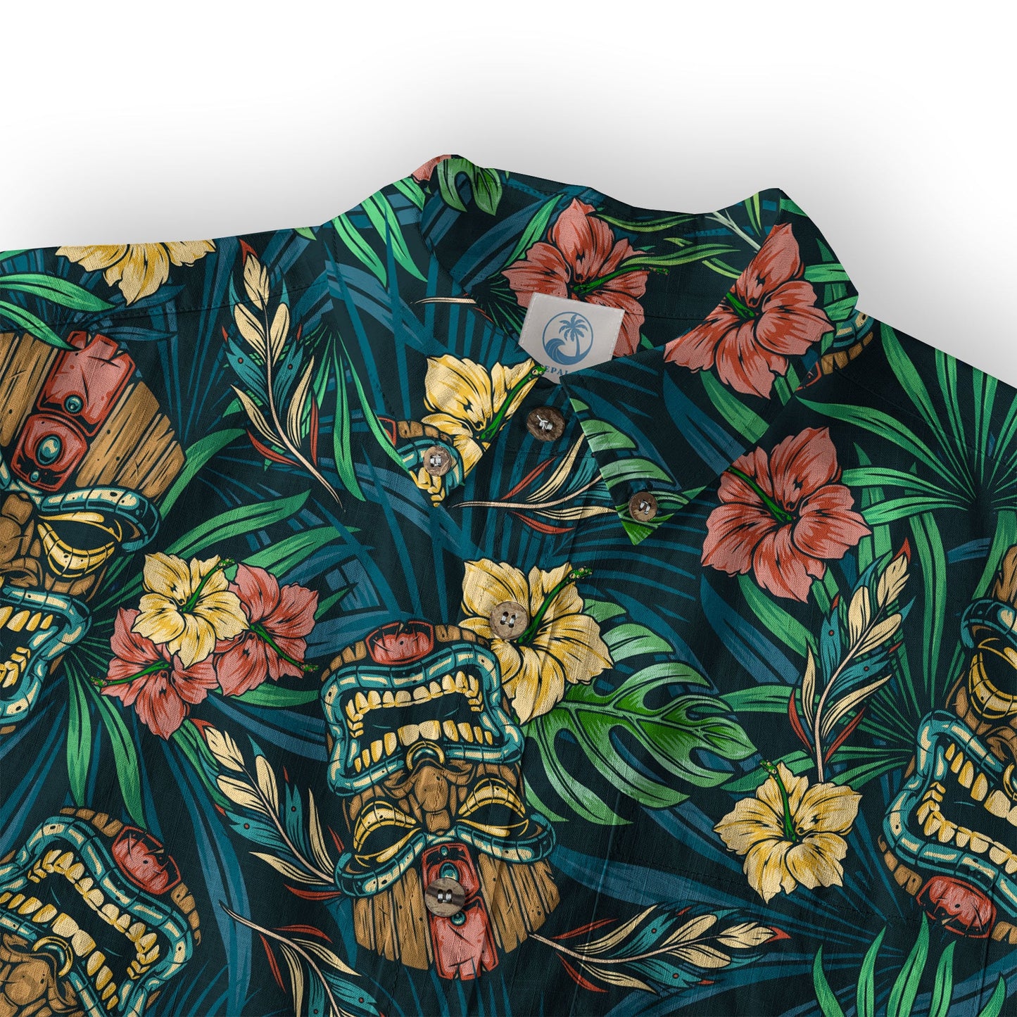 Tropical Tiki Mask Hawaiian Shirts, Flamingo Hawaii Button Down Shirt