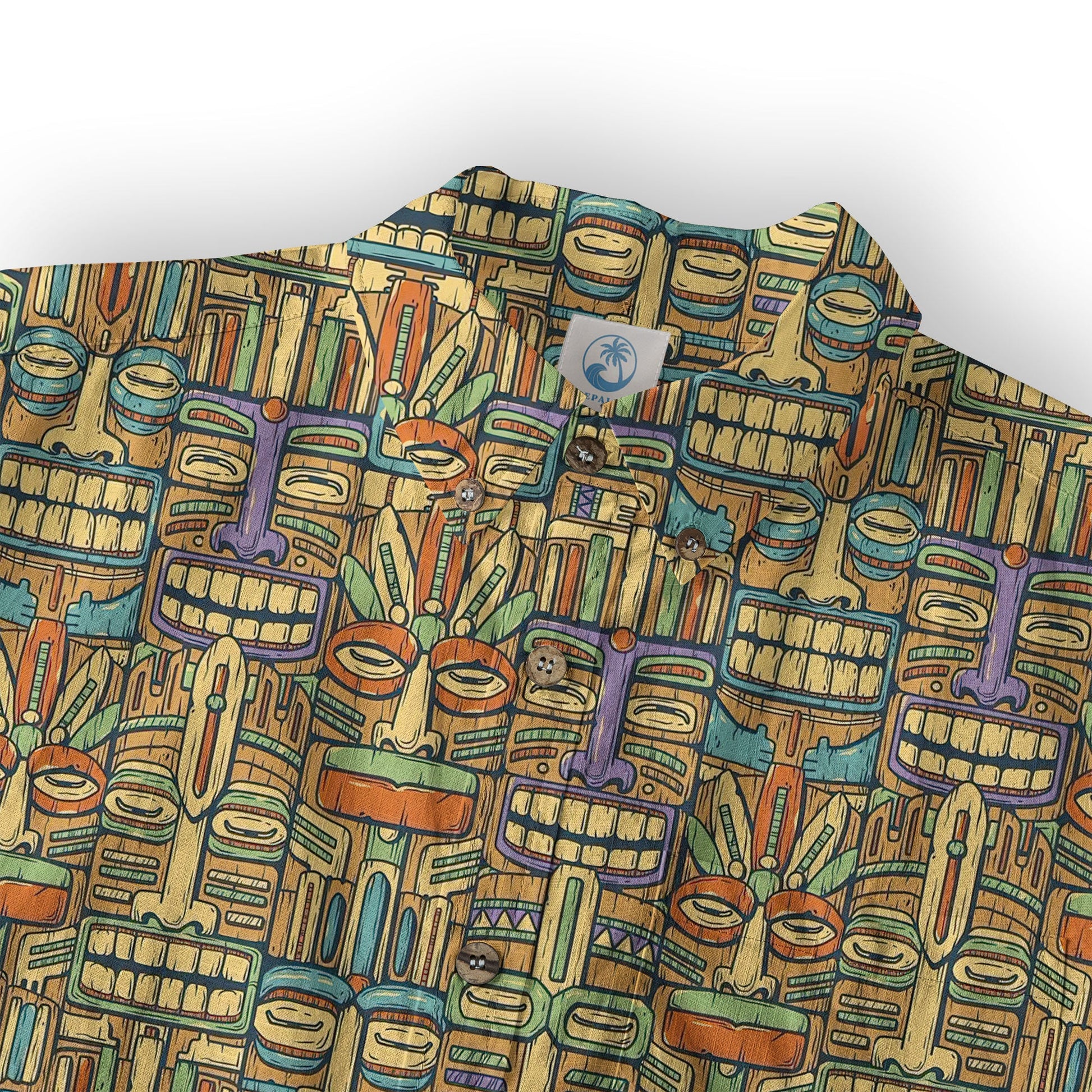 Tropical Tiki Mask Hawaiian Shirts, Flamingo Hawaii Button Down Shirt