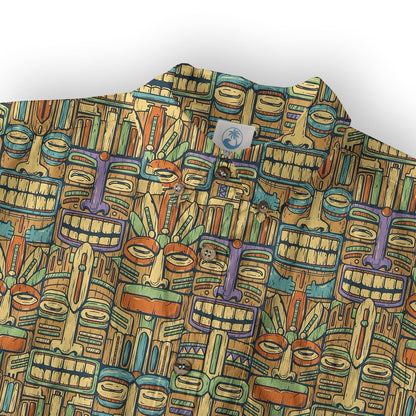 Tropical Tiki Mask Hawaiian Shirts, Flamingo Hawaii Button Down Shirt