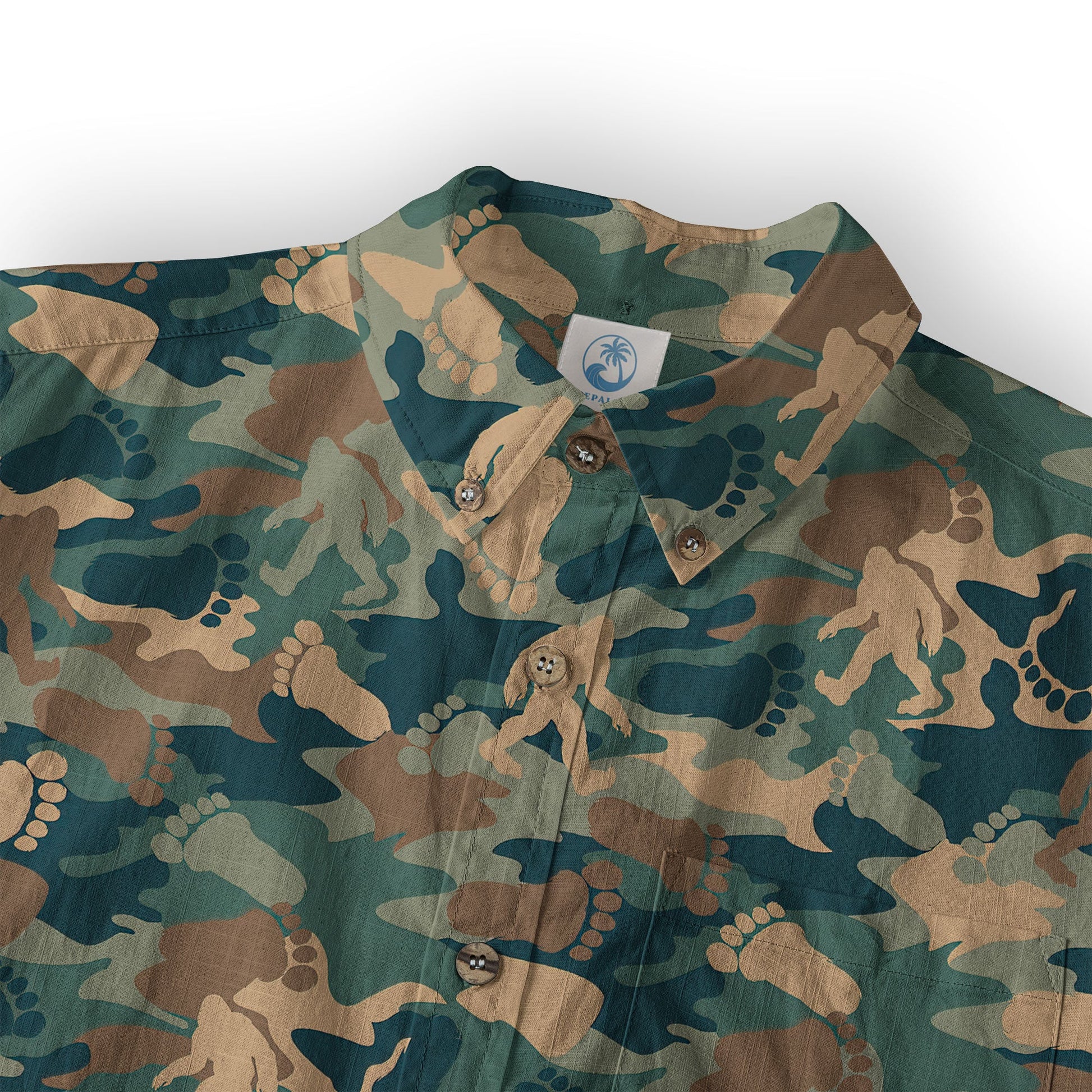 Camo Bigfoot Hibiscus Sasquatch Summer Beach Aloha Short Sleeve Button Down Hawaiian Shirt
