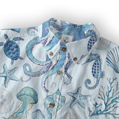 Turtle Hawaiian Shirt for Men, Ocean Animals Hawaiian Shirt