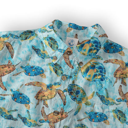 Turtle Floral Aloha Beach Shirt, Blue Ocean Turtle Hawaii Shirt