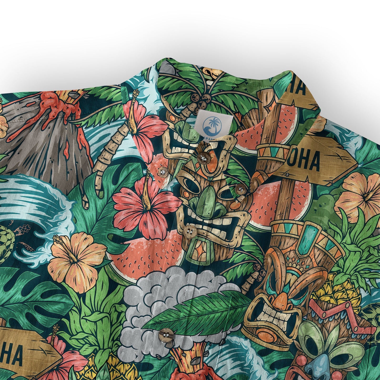 Tiki Mask Pattern Hawaiian Shirt, Aloha Floral Pattern Shirt