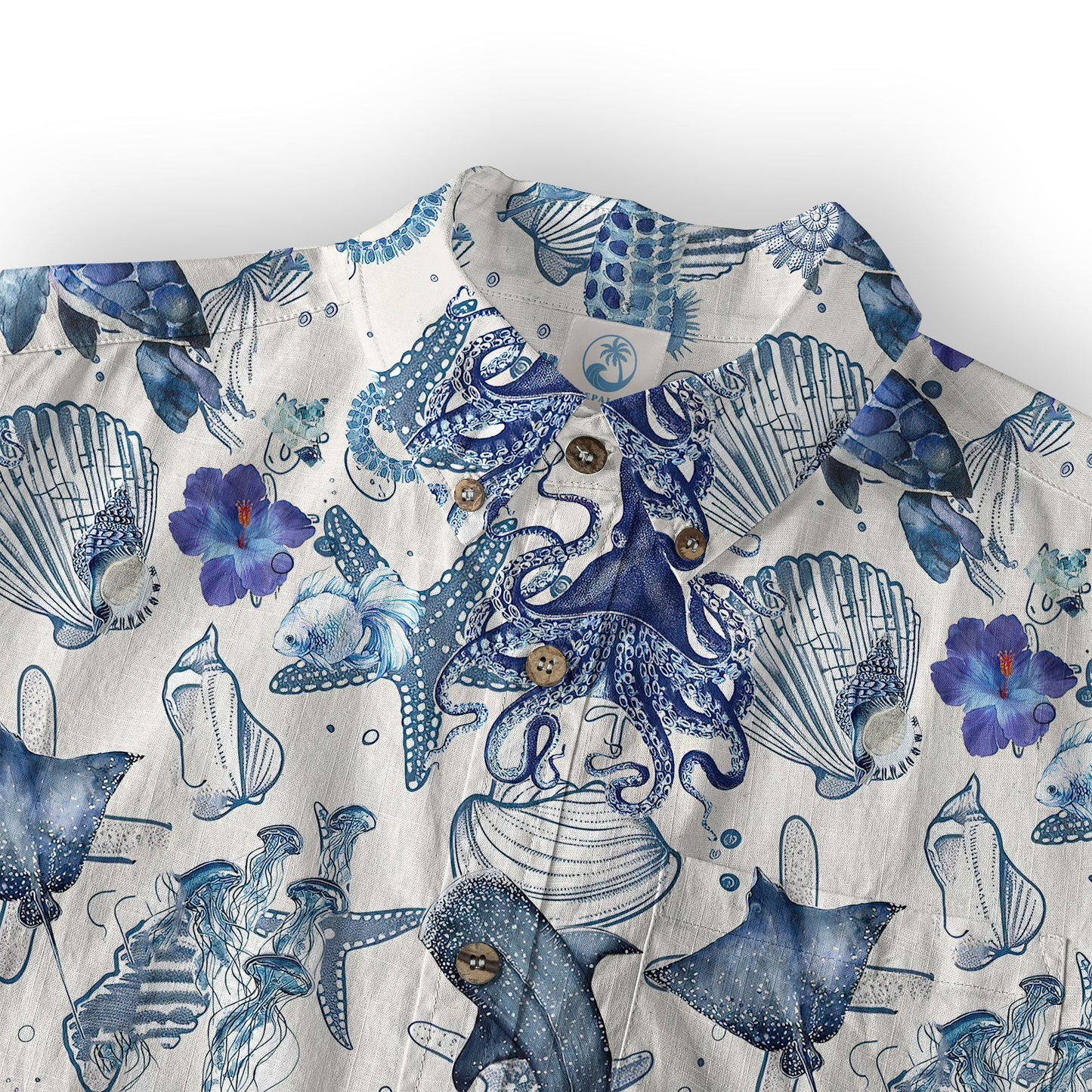 Vintage Ocean Print Hawaiian Shirts for Men Women, Sea Animal Aloha Summer Beach Shirt