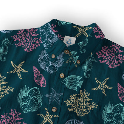 Vintage Ocean Print Hawaiian Shirts for Men Women, Sea Animal Aloha Summer Beach Shirt