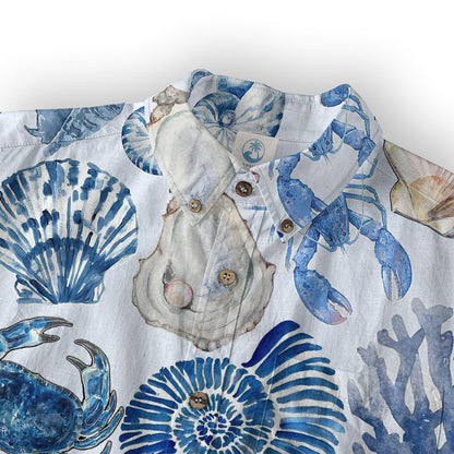 Vintage Ocean Print Hawaiian Shirts for Men Women, Sea Animal Aloha Summer Beach Shirt